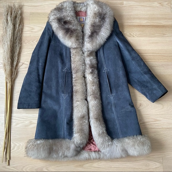 Vintage Jackets & Blazers - Vintage '70s 'Penny Lane' Long Genuine Suede Fur Trim Coat | Size 6
